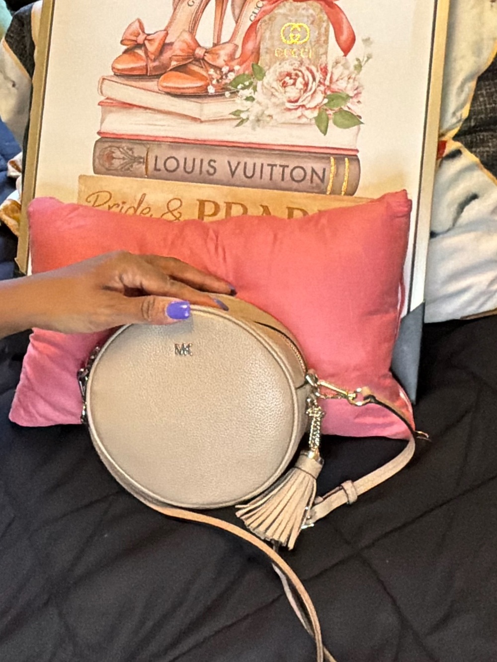 Michael Kors Beige Round Crossbody Bag with Tassel Charm